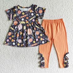 Orange Pants Outfit, Candy Print, Cross Leggings, Girls Halloween Outfits, Orange Leggings