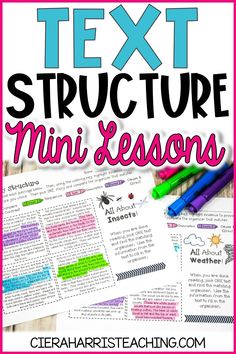 text structure mini lessons for students to use in their writing and reading skills, with the title