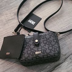 Dkny Thomasy Micro Mini Crossbody; Signature Pattern; Gold Hardware; Gold Dkny Logo On Front; Includes Matching Cardholder Dkny Bag, Mini Crossbody, Gold Hardware, Mini Bag, Black And Grey, Card Holder, Bag Lady, ? Logo, Women Shopping