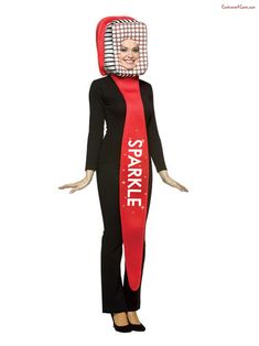 a woman in a costume with a mask on her head and the words sparkle printed on it