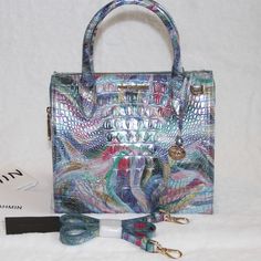 Brahmin Small Caroline Satchel Tote Bag In Elope Melbourne Brand New With Tag, Comes With Dust Bag And Registration Card Featured In Elope Melbourne, A Creative Combination Of Color Designed To Ignite The Imagination. Enter A World Of Whimsy With This Playful Print That Has Iridescent Shine Bringing A Glow To The Season. Made With Genuine Croc-Embossed Leather. Zip Top Closure Rolled Handles Removable Adjustable Crossbody Strap Back Slide In Pocket Pen Pocket Jewelry Pockets Interior Organizer P Luxury Multicolor Satchel For Shopping, Luxury Multicolor Satchel With Top Carry Handle, Elegant Multicolor Handheld Satchel, Luxury Multicolor Satchel With Detachable Handle, Elegant Multicolor Satchel With Top Carry Handle, Elegant Multicolor Top Handle Satchel, Luxury Multicolor Handheld Satchel, Elegant Multicolor Shoulder Bag With Detachable Strap, Elegant Multicolor Travel Satchel