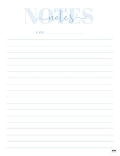 a notepad with the words notes written in blue ink on top of white paper