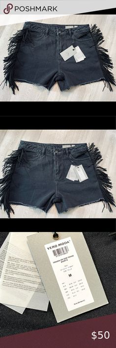 Vero Moda Black Denim Suede Fringe Shorts NWT! Vero Moda Black Denim Suede Fringe Shorts NWT! Size medium, black denim, suede fringe. Brand new. So cool. Vero Moda Shorts Jean Shorts Casual Fringe Short Bottoms, Black Fringe Shorts For Summer, Casual Fringe Shorts, Black Fringe Summer Shorts, Casual Bottoms With Frayed Hem For Night Out, Casual Frayed Hem Bottoms For Night Out, Spring Edgy Fringed Bottoms, Fringe Shorts, Short Fringe