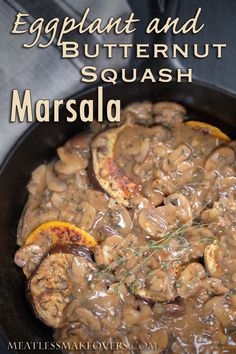 an eggplant and butternut squash masala in a cast iron skillet