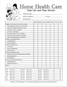 a printable health record for the home health care