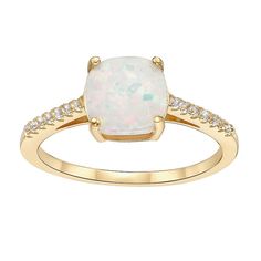 This stunning 18k rose gold over sterling silver lab-created white sapphire and lab-created opal ring is a must-add to your fine jewelry collection. This stunning 18k rose gold over sterling silver lab-created white sapphire and lab-created opal ring is a must-add to your fine jewelry collection. Width: 9 mm Metal: sterling silver Plating: 18k gold Finish: polished Packaging: boxedSTONE DETAILS Stone type: lab-created opal, lab-created white sapphire Total weight: 1 1/3 ct. Center stone size: 8 Elegant Opal Birthstone Ring, Formal Cubic Zirconia Opal Ring In Fine Jewelry Style, Formal Cubic Zirconia Opal Ring Fine Jewelry, Opal Ring With Diamond Accents Jewelry, Elegant Opal Jewelry In Diamond White, Elegant Diamond White Opal Jewelry, Opal Jewelry With Center Stone In White Gold, Opal Jewelry With Diamond Accents As A Gift, White Gold Opal Jewelry With Center Stone