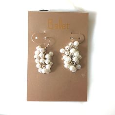 Delicate White Pearl Cluster Earrings By Ballet With Silver Metal Hardware. Never Worn. Measure Approximately 1” White Dangle Wrap Earrings With Ear Wire, White Dangle Wrap Earrings, Adjustable White Pearl Earrings For Party, Elegant Adjustable White Wrap Earrings, Elegant White Adjustable Wrap Earrings, Nickel Free White Hoop Earrings For Party, Elegant Adjustable White Hoop Earrings, Adjustable White Wrap Earrings With Ear Wire, Nickel-free White Hoop Earrings For Party