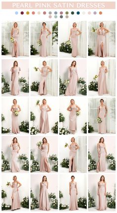 a collage of photos showing the different dresses worn by women in pastel colors