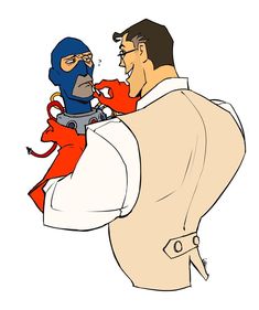 a man in a blue mask is being held by another man wearing a red cape