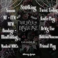 the devil in disguee poster is shown with flowers and other things on it