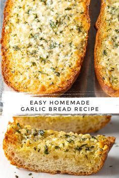 two pictures showing different types of breads with cheese and spinach on the top