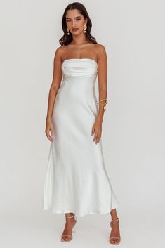 Moon Song Strapless Laced Back Dress Off White White Satin Strapless Dress, Revolve White Dress, Midi White Dress Wedding, Formal Dress White, Moon Song, White Strapless Dress, Brunch Dress, White Maxi Dress, Sorority Recruitment