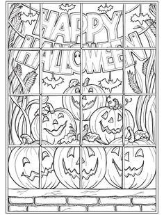 halloween coloring pages with pumpkins and jack - o'- lanterns in the window