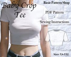 the baby crop tee sewing pattern is available in sizes xs - 3xl