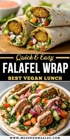 Looking for an easy, plant-based meal that’s perfect for lunch, dinner, or meal prep? This vegan falafel wrap recipe is loaded with crispy falafel, fresh veggies, and your choice of tahini dressing or vegan yogurt sauce. Healthy, delicious, and satisfying, it's a must-try for anyone who loves meatless meals. Ready in no time, this recipe is your go-to for a quick and flavorful veggie wrap!