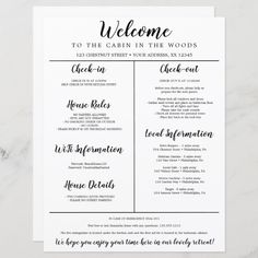 the wedding ceremony program is shown in black and white, with an elegant calligraphy font