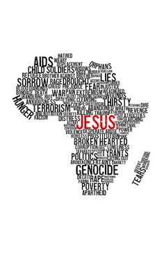 the word jesus written in different languages on a map of africa with other words surrounding it