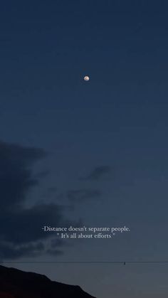 the moon is shining in the sky with a quote on it that says distance doesn't separate people