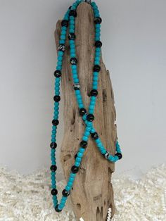 Beaded glass and Turquoise necklace. Long for layering. Spiritual Single Strand Turquoise Necklace, Long Turquoise Necklace For The Beach, Long Turquoise Necklace For Beach, Turquoise Long Necklace For The Beach, Turquoise Long Necklace For Beach, Beach Long Necklace With Faceted Beads, Turquoise Beaded Necklace For The Beach, Turquoise Natural Stones Long Beaded Necklace, Faceted Beads Long Necklace For Beach