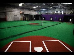 an indoor batting cage in a baseball field