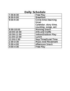 the daily schedule is shown in black and white