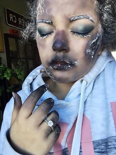 Burned Makeup, Winter Inspired Makeup, Frostbite Halloween Costume, Wound Halloween Makeup, Frozen Zombie Makeup, Burns Makeup, Wounds Makeup, Frostbite Makeup Halloween, Gory Makeup