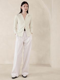 Sur Ribbed Resort Shirt | Banana Republic Resort Shirt, The 1990s, Ribbed Texture, Petite Size, Hip Length, Cream White, Womens Clothing Tops, Banana Republic, Ribbed Knit