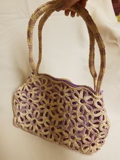 "Beautiful purse for macrame lovers, it has a beautiful flower pattern Unique style Dimensions: 13\" x 9\" PLEASE CONTACT FOR ANY QUESTIONS! FINAL SALE, NO RETURNS, NO EXCHANGES!" Purple Shoulder Bag With Braided Handles, Purple Tote Shoulder Bag For Spring, Casual Handmade Purple Shoulder Bag, Handmade Bohemian Purple Crochet Bag, Handmade Purple Crochet Bag For Everyday, Handmade Purple Crochet Bag For Daily Use, Purple Crochet Bag For Everyday Spring Use, Purple Bohemian Bags For Spring, Bohemian Purple Crochet Bag For Daily Use