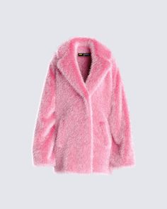 Wrap yourself in a pink cloud with this faux fur coat designed for an oversized fit and complete with long sleeves and front pockets ☁️ Make it known you're classy... but sassy 💖 Note: this coat has a unisex, oversized fit and we recommend going down a size for a regular fit! Fuzzy Skirt, Apres Ski Outfits, White Corset Dress, Pink Faux Fur Coat, Denim Pleated Skirt, Red Mini Skirt, Pink Cloud, Pink Coat, Coat Design