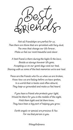 a poem written in black ink with the words best friends