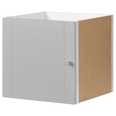 a white cabinet with brown paper on the door