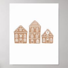 three gingerbread houses are shown on a white background