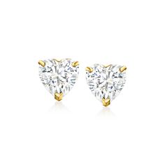 Ross-Simons - 2.50 ct. t. w. Cubic Zirconia Heart Stud Earrings in 14kt Yellow Gold. Fabulous sparkle for a nice price... What's not to love? Our sweet stud earrings flaunt 2.50 ct. t. w. heart-shaped CZs in polished 14kt yellow gold settings. Post/clutch, CZ heart stud earrings. CZ weights are diamond equivalents. Classic Heart Earrings With Brilliant Cut For Formal Occasions, Classic Brilliant Cut Heart Earrings For Formal Occasions, Classic Heart Earrings In Brilliant Cut Diamond White, Classic Heart Diamond Earrings For Formal Occasions, Classic Heart-shaped Diamond Earrings For Formal Occasions, Classic Diamond White Heart Earrings With Brilliant Cut, Classic White Heart Earrings With Brilliant Cut, Classic White Brilliant Cut Heart Earrings, Classic Diamond Cut Earrings For Valentine's Day