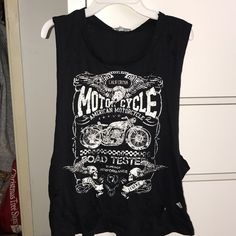 Never Worn, New W Tag. It’s A Size Large But Fits Small/ Medium As Well Black Distressed Crew Neck Tank Top, Black Distressed Edgy Tank Top, Black Edgy Distressed Tank Top, Black Distressed Top For Spring, Black Distressed Tops For Spring, Muscle Tee, Muscle Tees, Charlotte Russe, Womens Tops