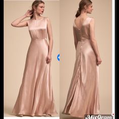 two pictures of a woman in a long dress