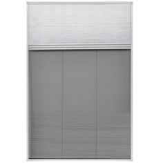 the blinds are closed in front of a white wall and window with grey roller shades on it