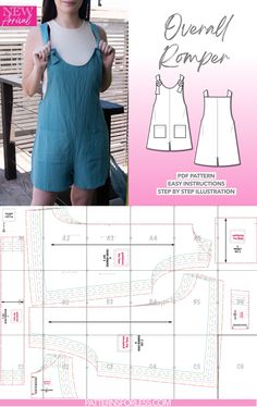 Overall Knot Straps Romper Sewing Pattern Sewing Overalls, Summer Top Sewing Pattern, Homemade Wardrobe, Patch Pocket Design, Diy Romper, Maternity Romper, Sewing Patterns Skirt, Diy Skirts, Women Sewing