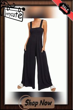 Black Sleeveless Oversized Wide Leg Jumpsuit Solid Color Sleeveless Relaxed Fit Jumpsuit, Black Relaxed Fit Jumpsuits And Rompers For The Beach, Sleeveless Black Jumpsuit For Beach Season, Black Casual Jumpsuits And Rompers For Beach Season, Sleeveless Summer Jumpsuits And Rompers With Relaxed Fit, Casual Black Jumpsuit For Beach Season, Jumpsuits And Romper, Jumpsuit Fashion, Wide Leg Jumpsuit