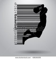 the silhouette of a man jumping over barcodes on a gray background with shadow