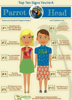 the top ten signs you're a parrot head info sheet for kids and adults