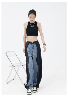 S Length: Hips: waist: hem: leg width: M Length: Hips: waist: hem: leg width: L Length: Hips: waist: hem: leg width: Black Straight Leg Bottoms With Contrast Color, Casual Full-length Patchwork Jeans, Casual Full Length Patchwork Jeans, Wide Leg Denim Bottoms With Patchwork, Spring Patchwork Full-length Jeans, Wide Leg Dark Wash Patchwork Jeans, Patchwork Denim Blue Wide Leg Pants, Denim Blue Wide Leg Bottoms With Patchwork, Denim Blue Patchwork Wide Leg Pants