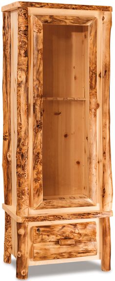 a wooden cabinet made out of logs