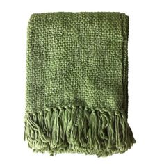 a green towel with fringes on it