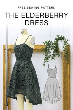 the elderberry dress sewing pattern is displayed in front of a mannequin's dummy