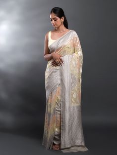 Yellow Grey Rangkat Khaddi Georgette Handloom Banarasi Saree India Information, Banarasi Saree, Yellow Grey, Varanasi, Banarasi Sarees, Georgette Sarees, Handloom Saree, Petticoat, Pure Silk