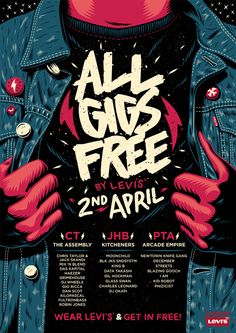 the poster for all gods free by levi's 2nd april, featuring an image of a