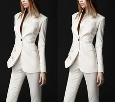 Ivory Women Coat Pant Suit Slim Fit Wedding Dinner Lady Tuxedos   Color: 2 colors US Size:2XS XS S Material: Polyester Style: Casual   Payment   Delivery details Shipping Method: Air Mail(18-25 working days) We ship item by air mail after receive your payment in 48 hours.you can get them in 18-25 days.we assure ship them to worldwide. if you dont receive,mail me can check this shipping. we wish you get it safely quickly and approvingly. If you want international Express post, please contact us a White Long Sleeve Suits For The Office, White Fitted Sets For Office, White Long Sleeve Suits For Office, White Long Sleeve Blazer For Wedding, Fitted White Sets For Office, White Suits For Office Wear, Elegant Cream Pantsuit For Formal Occasions, Elegant Fitted Beige Pantsuit, Cream Fitted Long Sleeve Suit