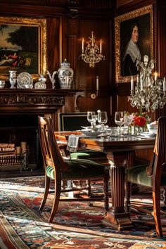 a formal dining room set up with fancy furniture