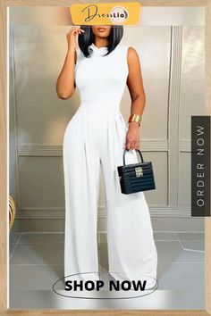 Elegant and Fresh Jumpsuit Luxury Floor-length Fitted Jumpsuits And Rompers, Chic Fitted Wide-leg Jumpsuit, Elegant V-neck Elastane Jumpsuit Or Romper, Chic White Non-stretch Jumpsuits And Rompers, Chic White Wide-leg Jumpsuits And Rompers, Jumpsuits And Romper, Jumpsuit Fashion, Jumpsuit Romper, Jumpsuit