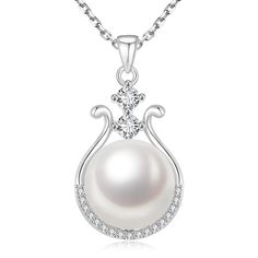 PRICES MAY VARY. 💕【Genuine Premium AAA Top Grade Pearl】💕: This necklace features a 11-11.5mm AAA grade genuine freshwater cultured pearl. The highest grade of pearls is known as "AAA", which has become the most precious among cultured pearls due to its unparalleled luster, flawless skin, elegant shape, and precious symbolic significance. It is not only a beautiful accessory, but also an eternal artwork and precious collection. 💕【Hand-Picked Real Freshwater Cultured Pearl】💕: Our pearl experts Fine Jewelry Pearl Necklace With Clavicle Chain For Anniversary, Fine Jewelry Pearl Clavicle Chain For Anniversary, Elegant Silver Necklace With Birthstone, Elegant White Gold Pearl Necklace As Gift, White Birthstone Necklace For Formal Occasions, Elegant White Jewelry For Mother's Day, Formal White Birthstone Necklace, Gift Round Pearl Necklace In Diamond White, White Pearl Necklace With Clavicle Chain For Anniversary